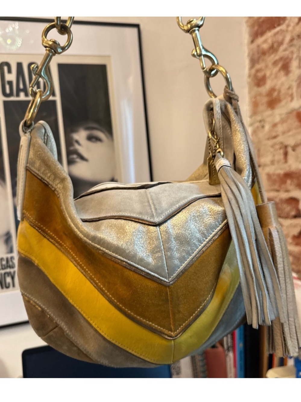Coach 2004 Chevron Gold, Yellow, & Metallic Hobo Bag RARE Style No. 3664